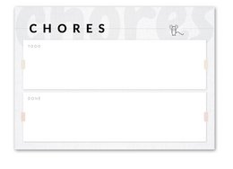 A simple chore chart for kids, featuring a clean, minimalist design with the word "CHORES" prominently displayed. The chart provides a space for organizing and tracking daily tasks.