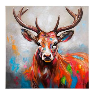 Bild colourful Deer, handgemalt, Acryl auf Leinwand, 100x100 cm