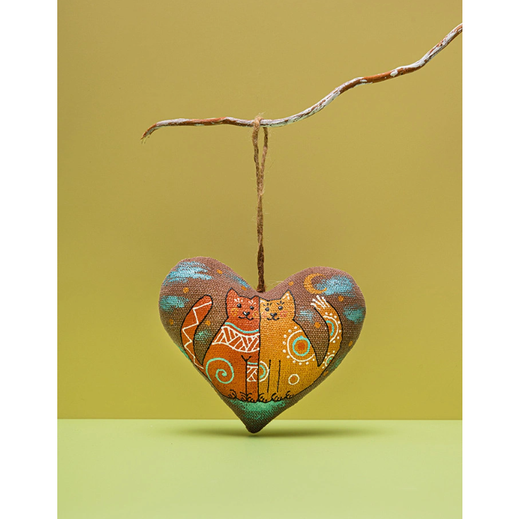 Textile ornament Vanilla and cocoa scented "Coffee heart with cats"