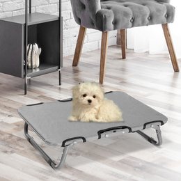 Outdoor Dog Lounger, Foldable Elevated Dog Bed for Small Dogs, Cooling Pet Lounger with Steel Frame, Pet Bed for Outdoor Camping, 59 x 46 x 15 cm, Gray