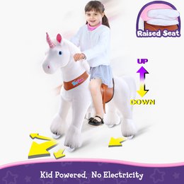 PonyCycle Official Classic Ride on Toys Model U White, Pink and Purple Unicorn-with Brake and Sound