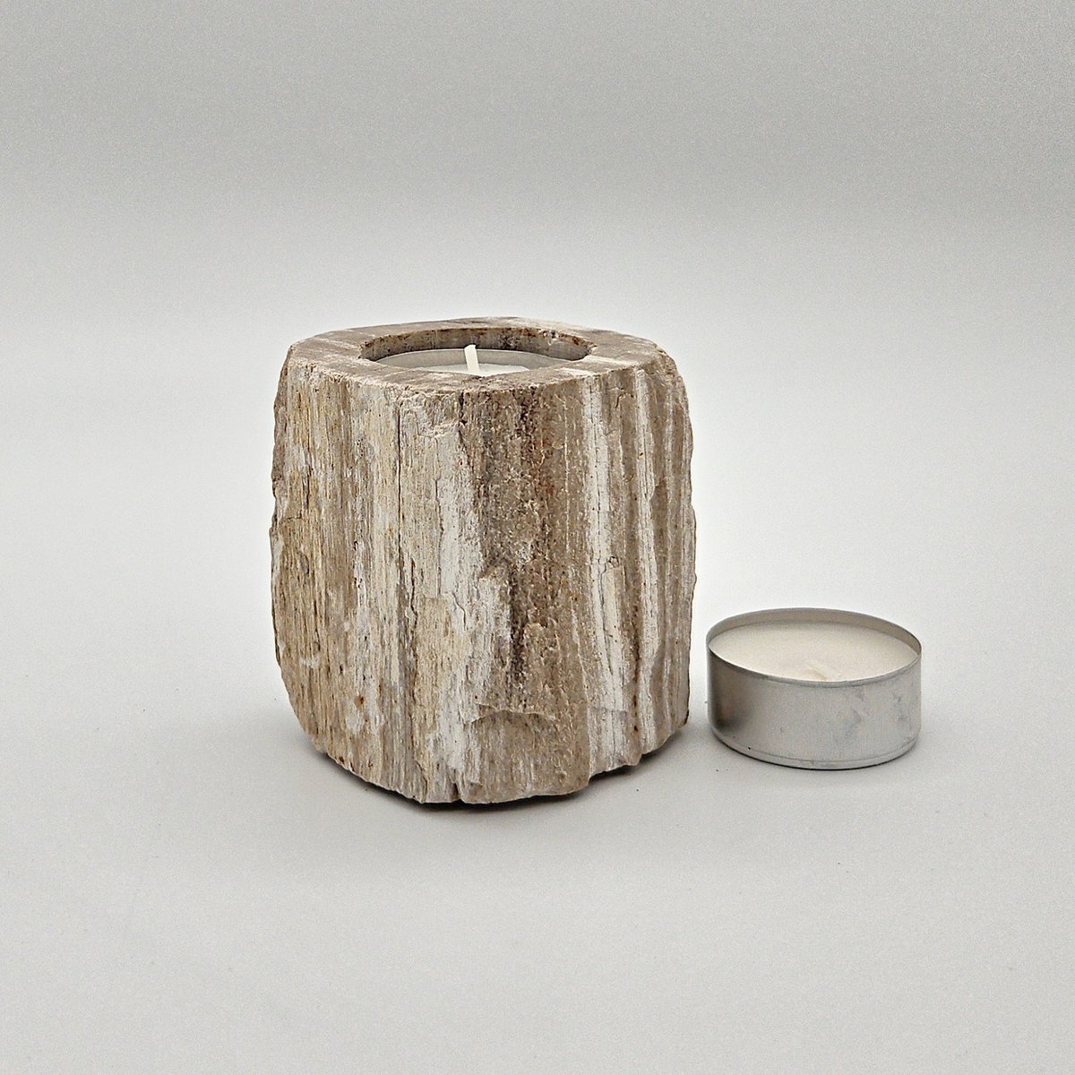 Photophore en bois pétrifié – Objet naturel unique
