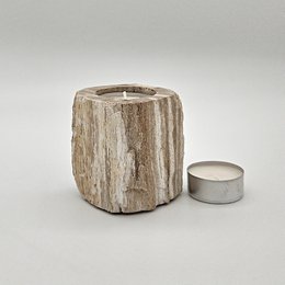 Portavelas de madera petrificada – Objeto natural único