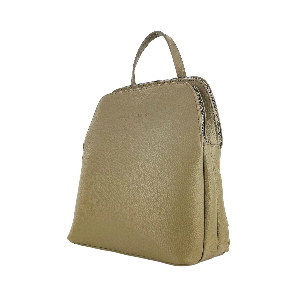 RB1018AQ | Echt leren damesrugzak met dubbel compartiment, gemaakt in Italië, met verstelbare schouderbanden. Gunmetal metalen accessoires - Kleur taupe - Afmetingen: 26 x 30 x 14,5 cm