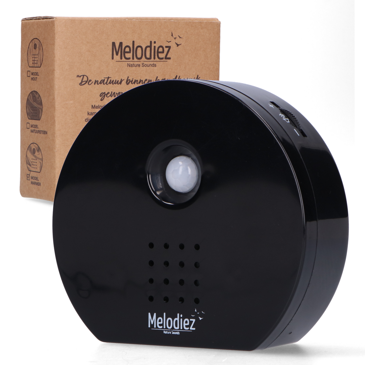 Melodiez Fuglelyde Hus med Sensor - Box Inkl. Batterier og 5 naturlige fugle-, hav- og junglelyde - Fuglehus med lyd - Fuglelydshus til toilettet