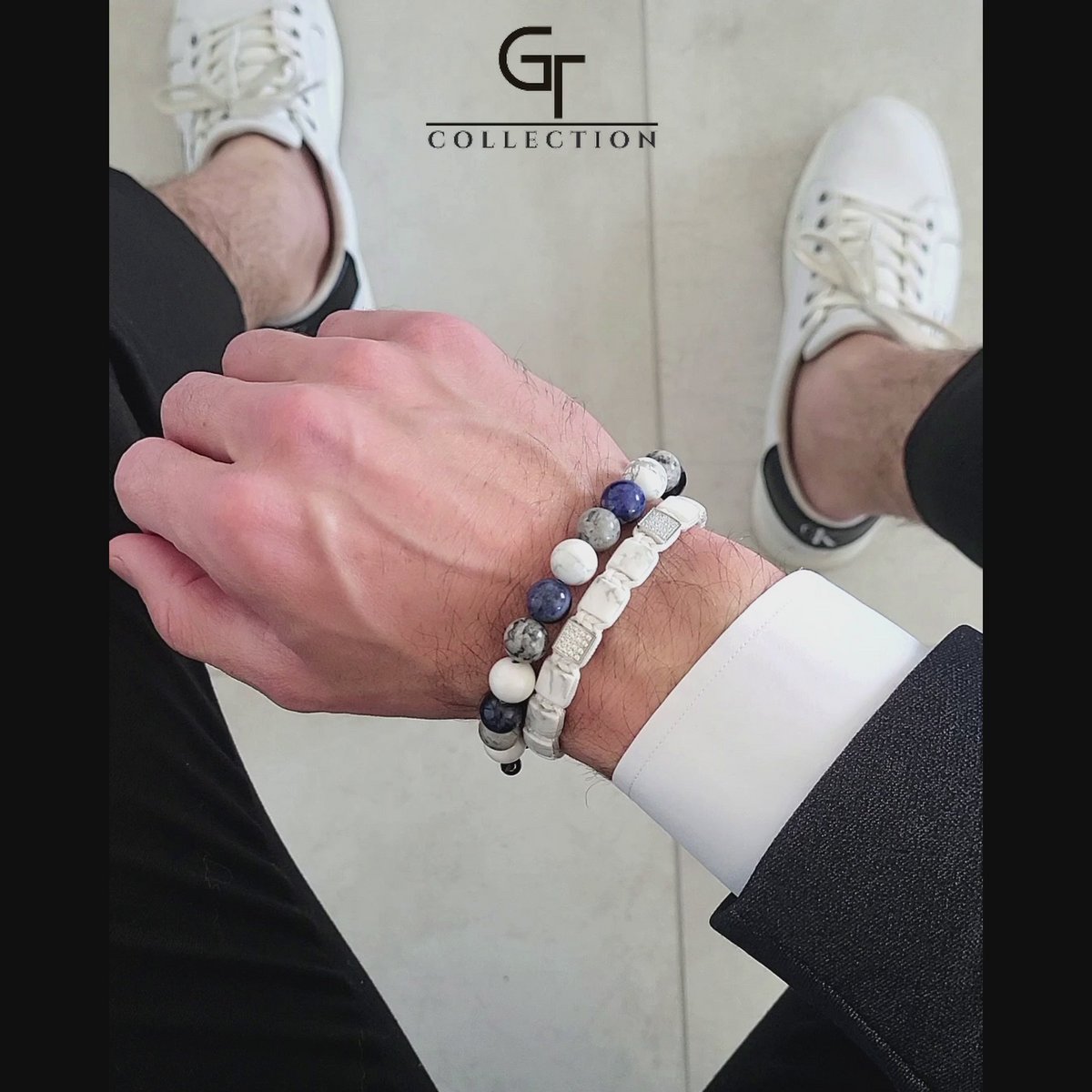 Bracelet perlé sodalite, howlite et jaspe pour hommes