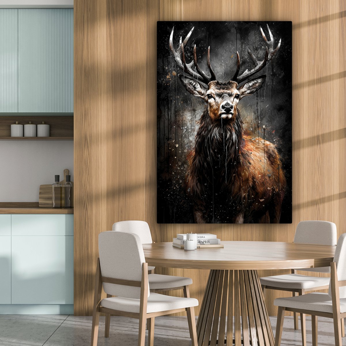 Leinwand Malerei - Wanddekoration Hert - Schwarz - Tier - Hirschbett - Wanddekoration Wohnzimmer - Schlafzimmer Dekoration - Raumzubehör - Leinwand Gemälde