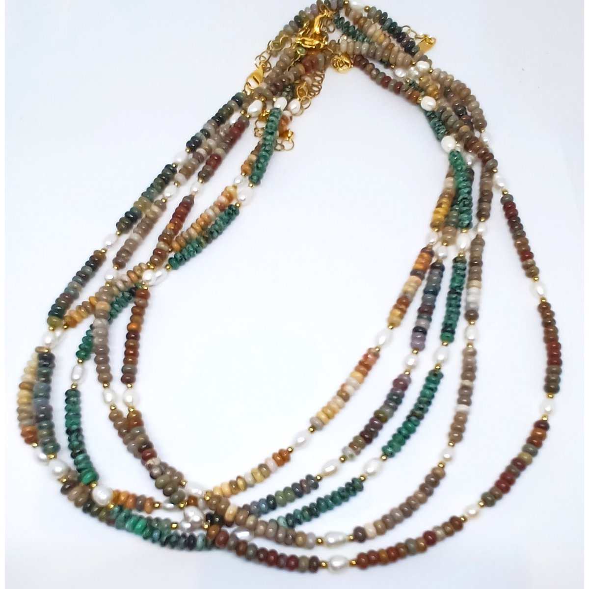 Necklace gemstone roundel with freshwater pearls