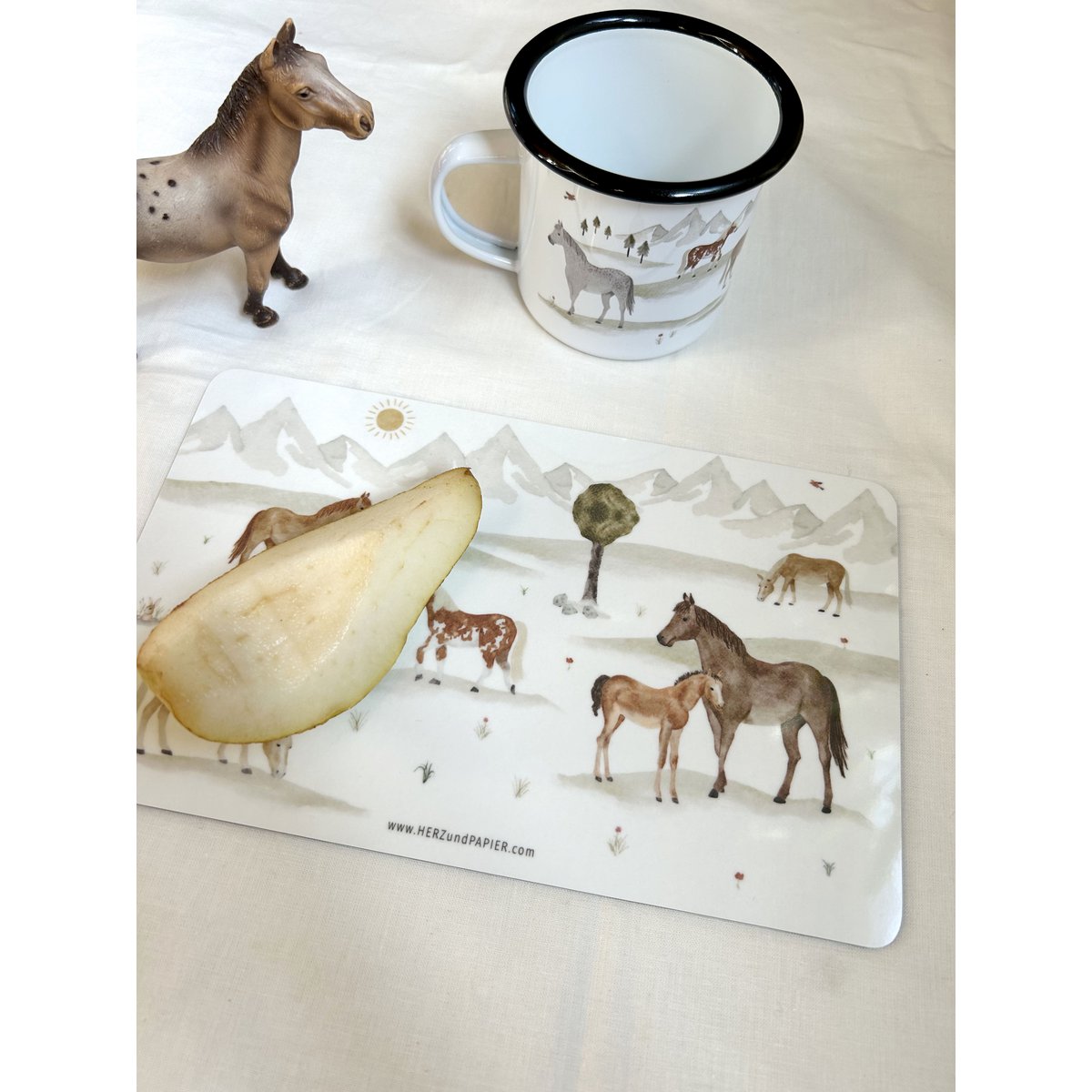 Emaille Tasse Pferde | Becher | Kinderbecher | Pferd | Pony | Reiten | Reiterin | Aquarell | Wasserfarbe || HERZ & PAPIER