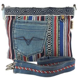 Sunsa dames schoudertas. Schoudertas gemaakt van upcycled jeans en katoen. Handtas vintage retro-stijl. Crossbodytas voor dames.