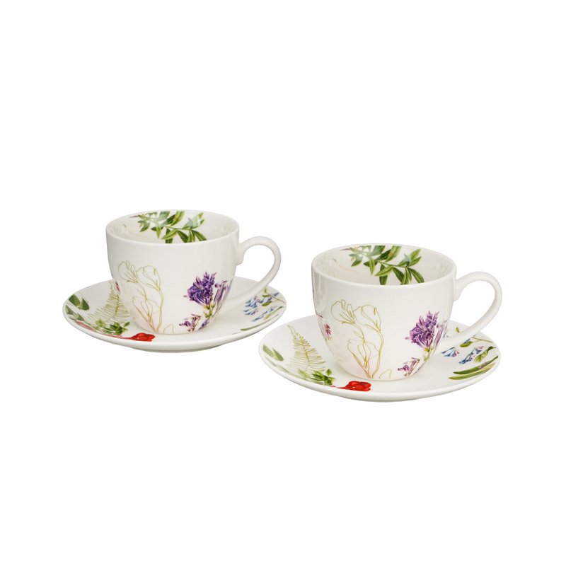 DUO FLOWERS Set of 2 Cups & Saucers 270ml, COLORS OF NATURE, giftbox