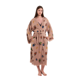 Evil Eye Bathrobe-Shawl Neck-Light Brown