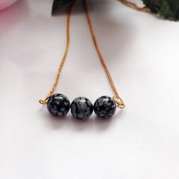 Fiocco di neve ossidiana oro giallo collana Vermeil, collana barra di ossidiana fiocco di neve, collana barra di pietre preziose, collana pendente | di nlanlaVictory