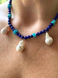 Santorini Necklace In Lapis And Turquoise