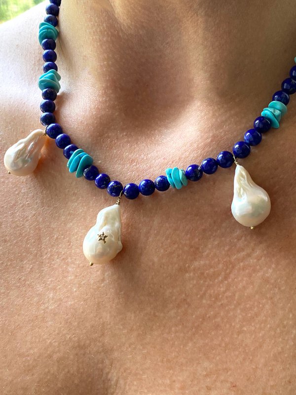 Santorini Necklace In Lapis And Turquoise