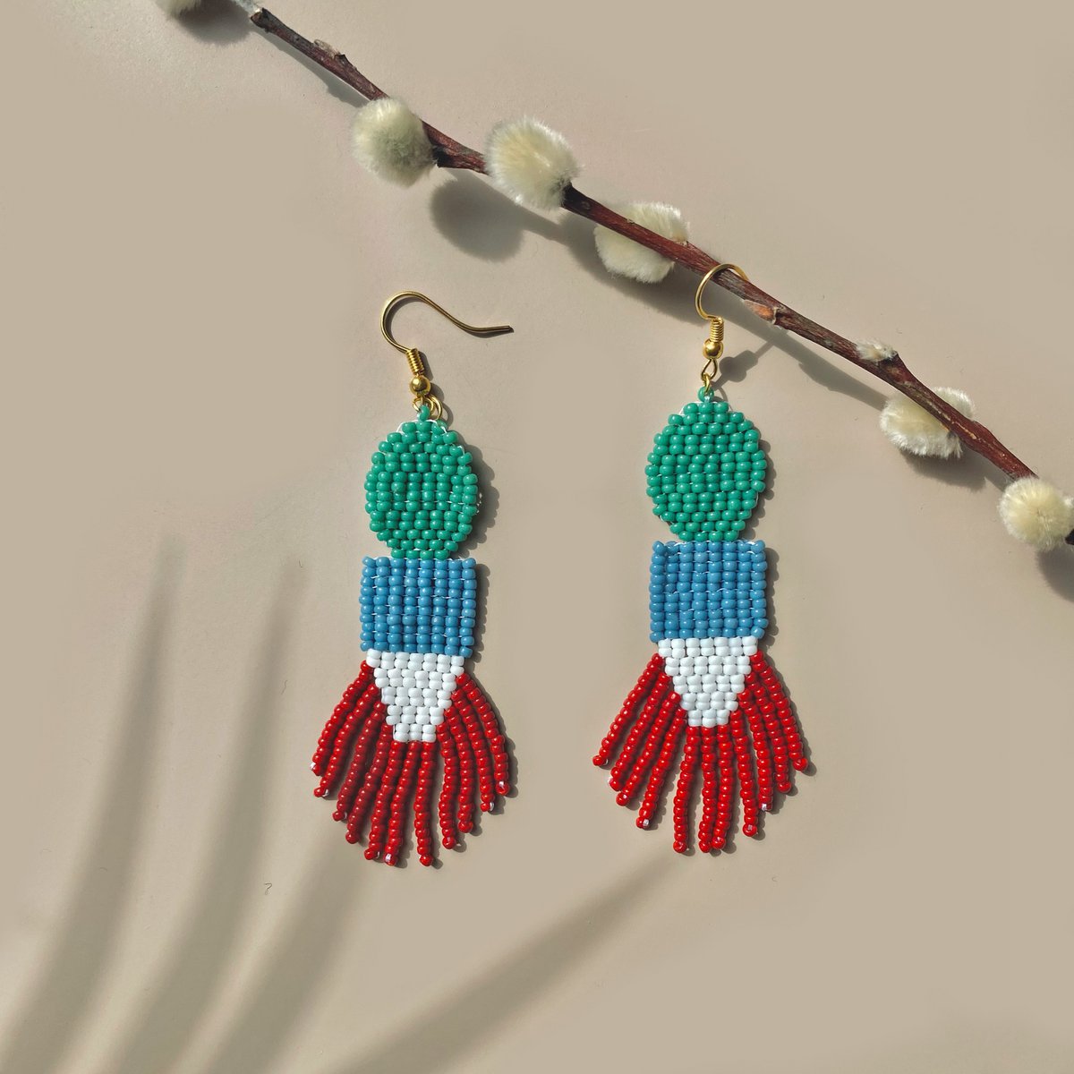 Folk, ręcznie robione kolczyki - impreza Red Blue Green