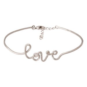 Silver lettering wire bangle with “Love” message