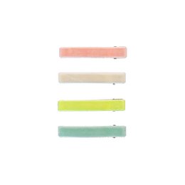 Colorful velvet hair clips in pastel shades of pink, beige, lime green, and mint green. Suitable for children's hair accessories.