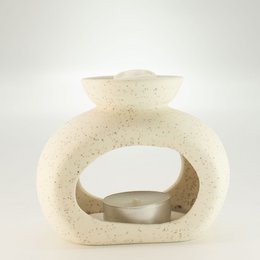 3x bruciatore a olio Zen in ceramica - Ciottolo ovale - Bianco sporco maculato