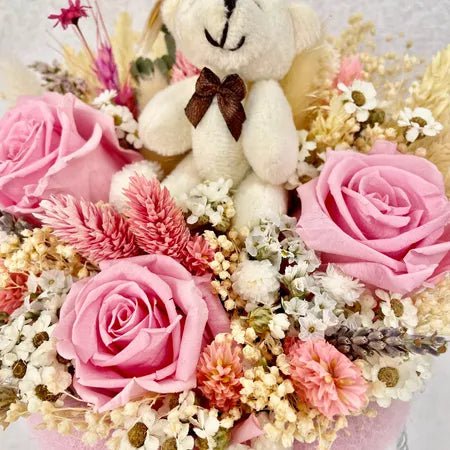 FLOWER BOX, Pink/white dried flowers, Birth Gift, Birthday, Eco-sustainable Gift