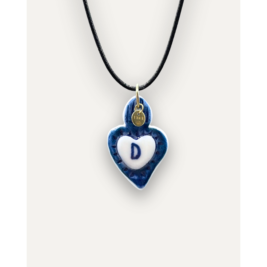 Charms - Blue Heart Porcelain Pendant - Letter D