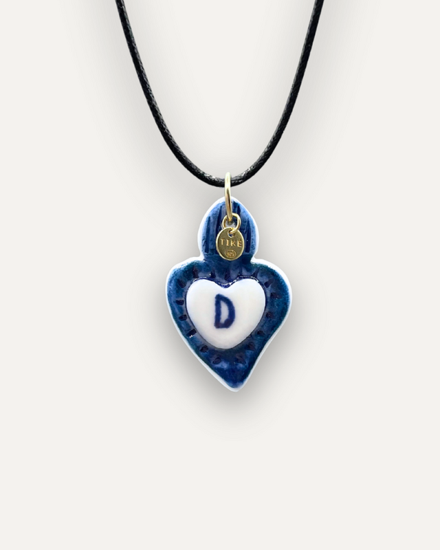Charms - Blue Heart Porcelain Pendant - Letter D
