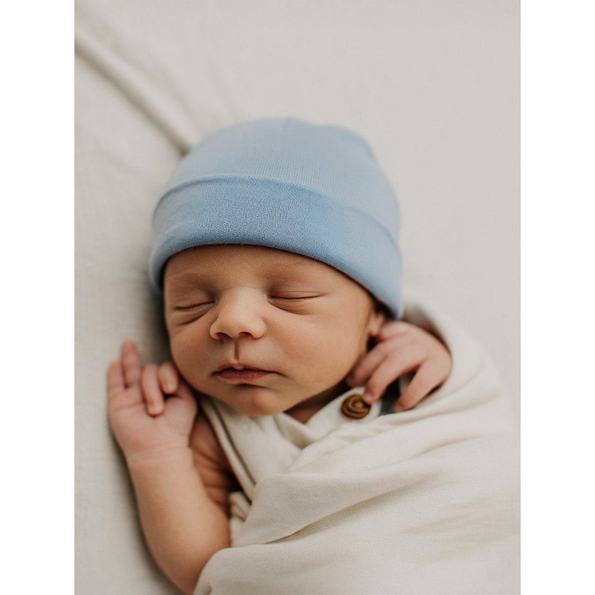 Wollen baby muts - Merinowol - Blue Fog