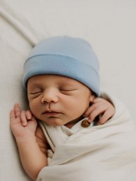 Wollen baby muts - Merinowol - Blue Fog