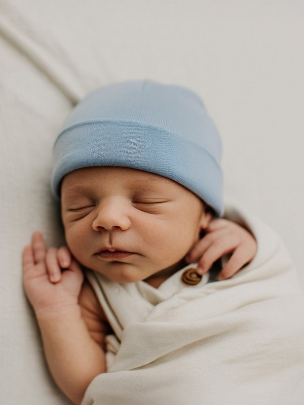Wollen baby muts - Merinowol - Blue Fog