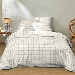 Duvet set in 100% cotton with a grid pattern in ecru color. Includes a duvet cover and two pillowcases. Dimensions: 240 x 220 cm.