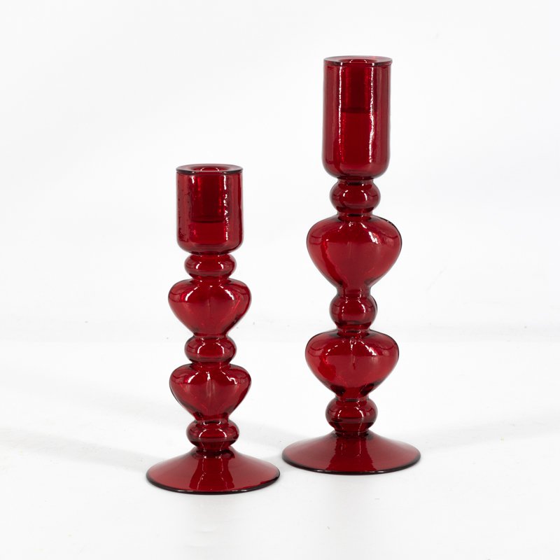 Glass candle stand Hearts Red