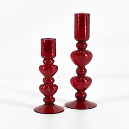 Glass candle stand Hearts Red