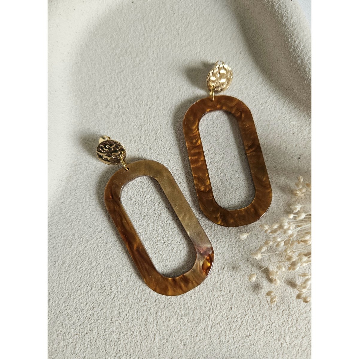 Boucles d'oreilles tendance ovales cognac