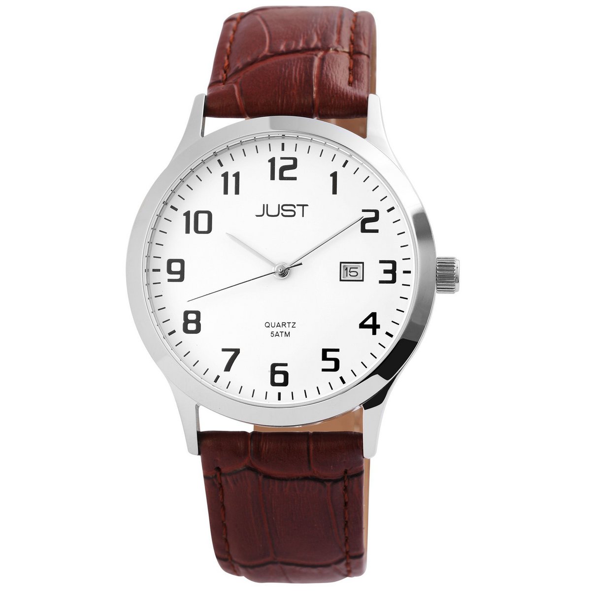 Reloj Just para hombre con correa de piel auténtica color marrón.