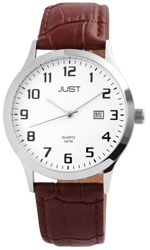 Reloj Just para hombre con correa de piel auténtica color marrón.