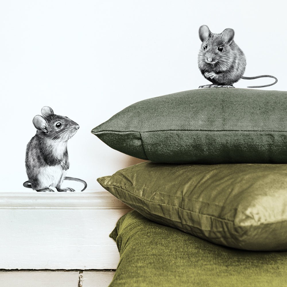 Ensemble d'autocollants muraux de souris en bois