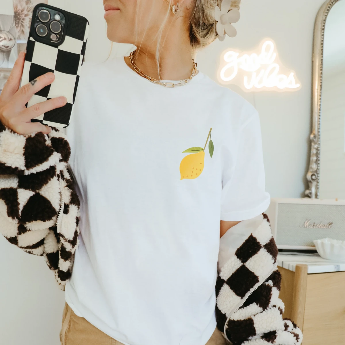 T -Shirt limone in cotone biologico piccolo lime - camicia estiva regalo cottagecore frutta