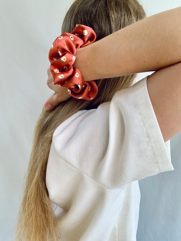 Scrunchie - Rust Flower - Recycled