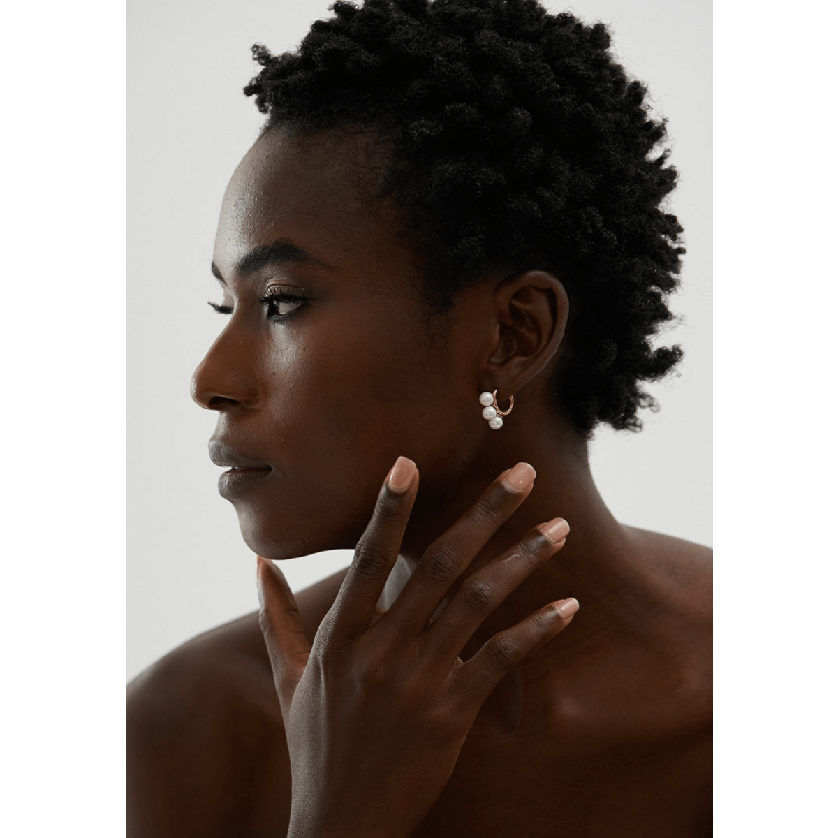 Kiril - Triple Pearl Row Gold Huggie Earrings