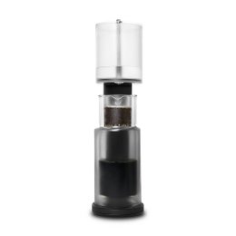 Sleek, modern cold drip coffee maker with a smoke-colored glass carafe and stainless steel accents. Ideal for brewing smooth, flavorful cold brew coffee.