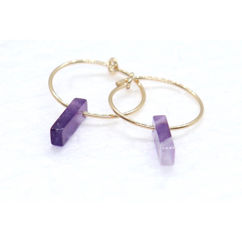Handmade golden mini hoop earrings Ladrillo Amethyst