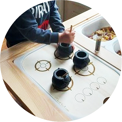 Trofast insert Ikea Flisat tafel. Thema koken