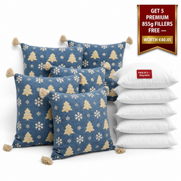 Pack de 4 fundas de cojín navideño – Árboles nevados azules