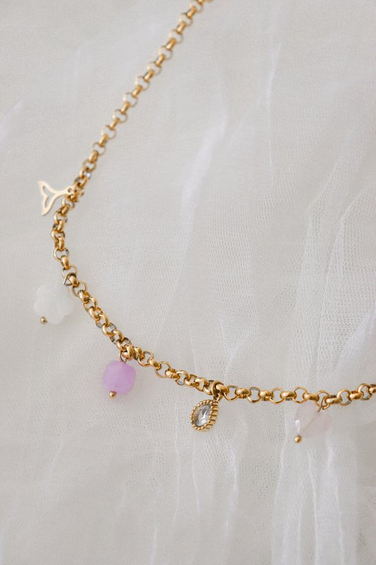 Bedelketting Zeemeerminstaart, Schelp & Edelstenen - Goud