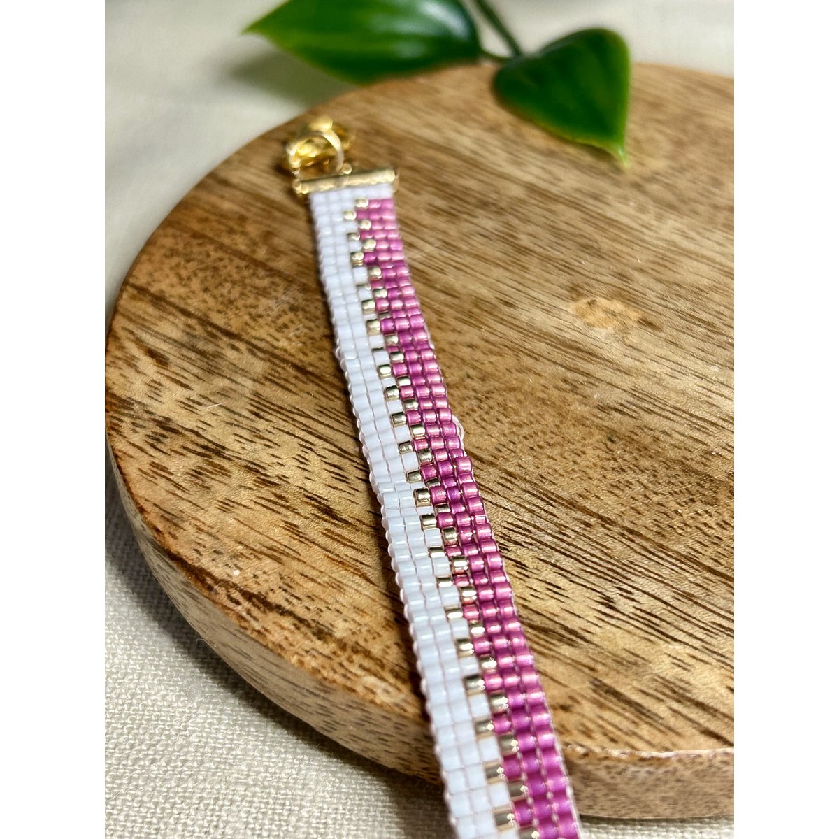 Pulsera cuentas miyuki blanco/rosa