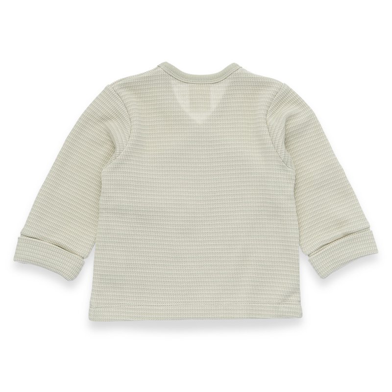 Baby wrap jacket - panda application, waffle structure - beige/green streaked
