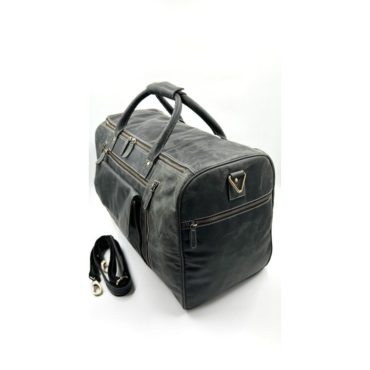 Handmade Black "Hunter" Leather Travel Bag – Artisan 7-Pocket Executive Weekender & Premium Duffle