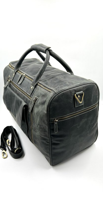 Borsa da viaggio in pelle "Hunter" nera fatta a mano - Weekender executive artigianale a 7 tasche e borsone premium