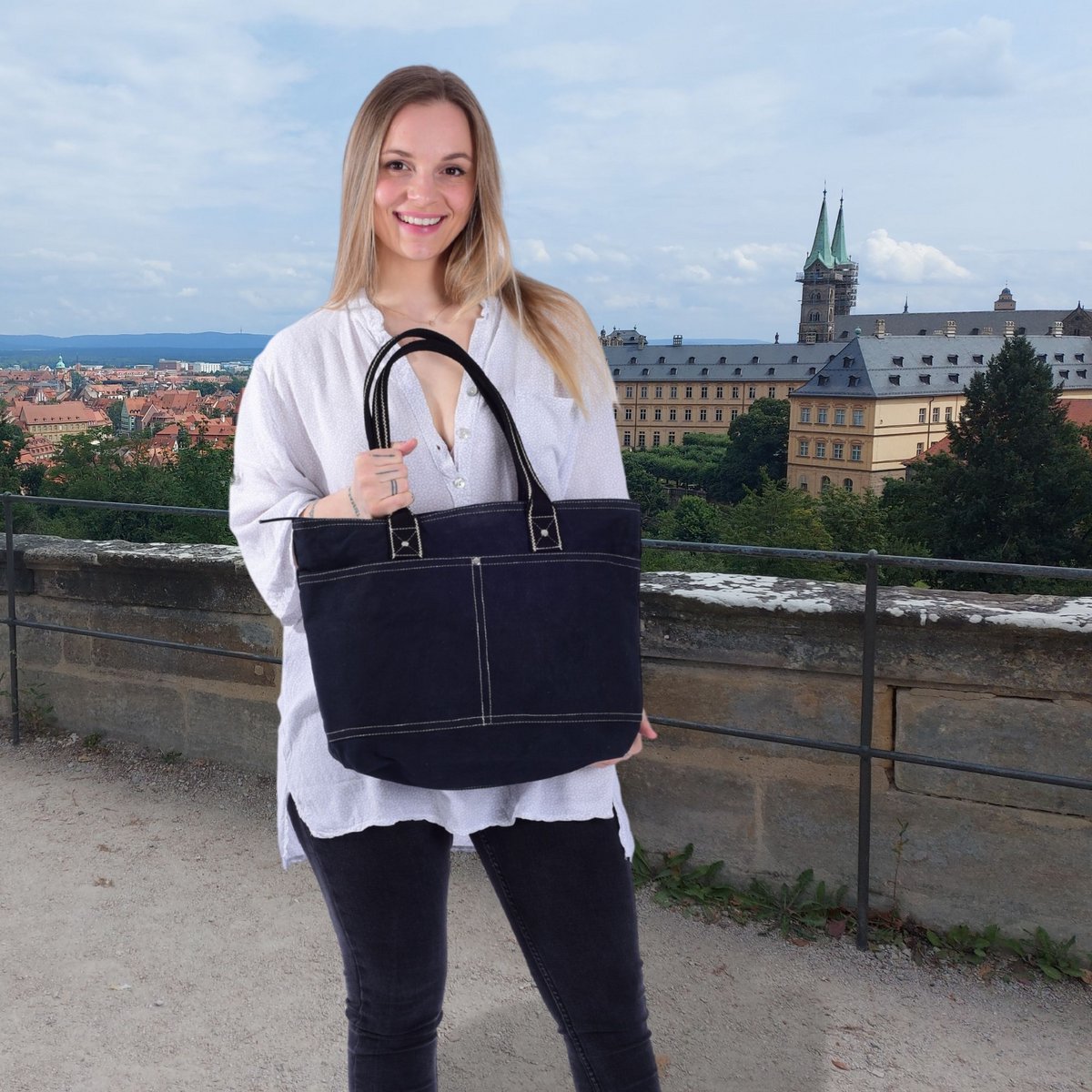 Domelo Damen gewachste Canvas Shopper. Wasserabweisende Handtasche.  Vegane Schultertasche . Einfarbig Damentasche A4 geeignet