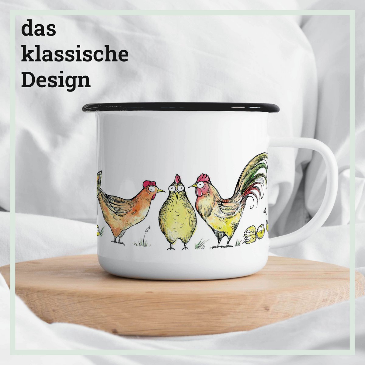 Enamel cup – fox in chicken fur